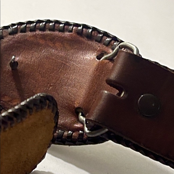 Western Snake Print Brown Leather Belt with Woven Design - Picture 7 of 8